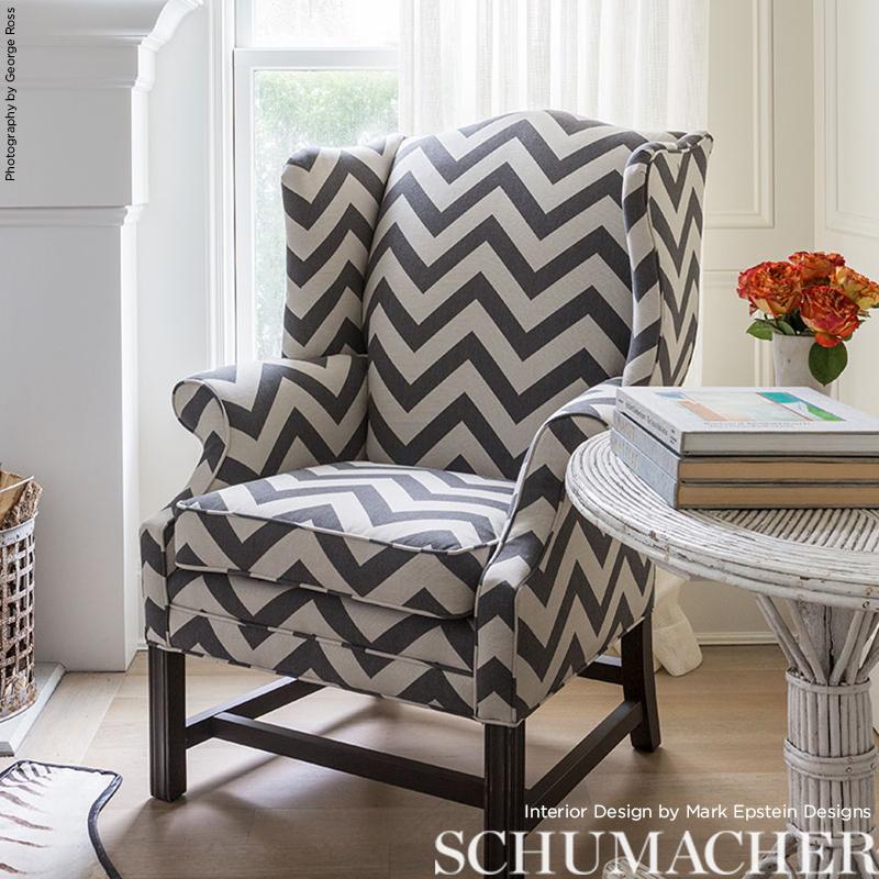 Schumacher Antibes Chevron Oxford Grey Fabric