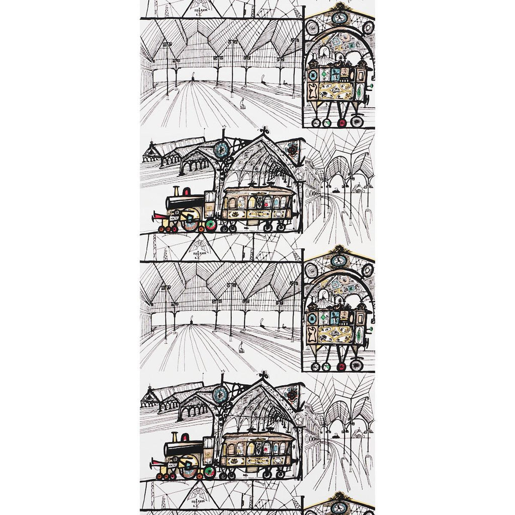 Schumacher Trains Multi On White Wallpaper