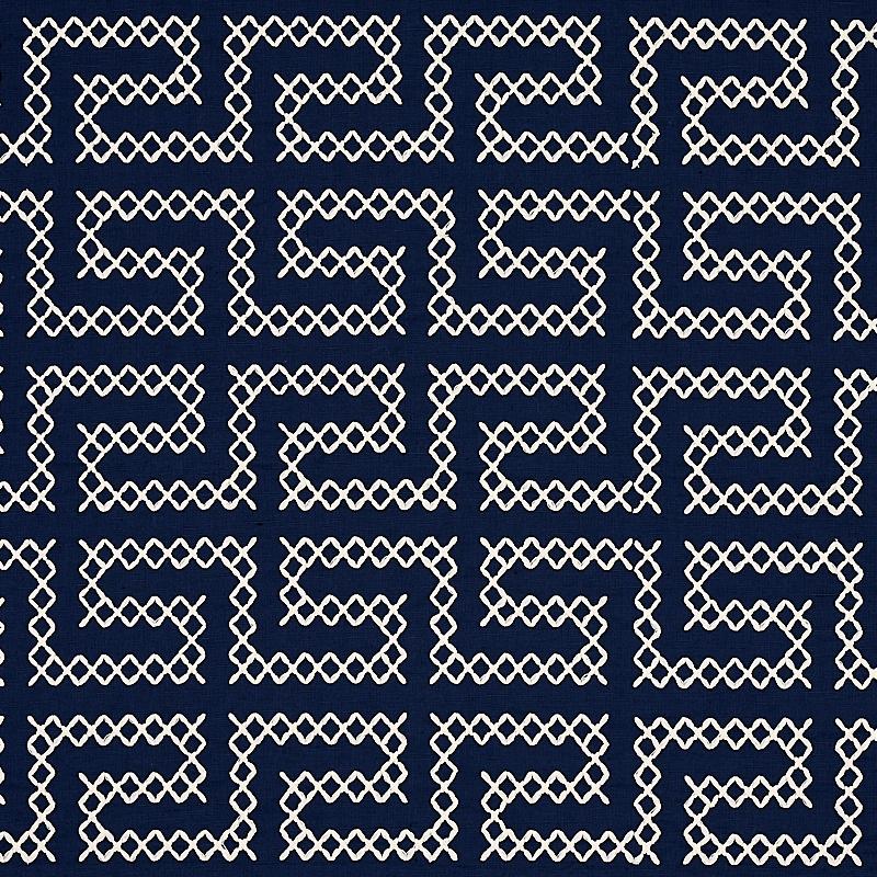 Schumacher A Maze Embroidery Navy Fabric