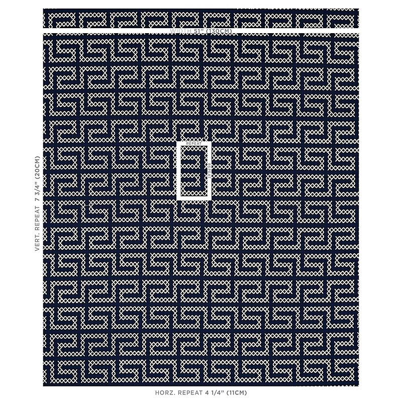 Schumacher A Maze Embroidery Navy Fabric