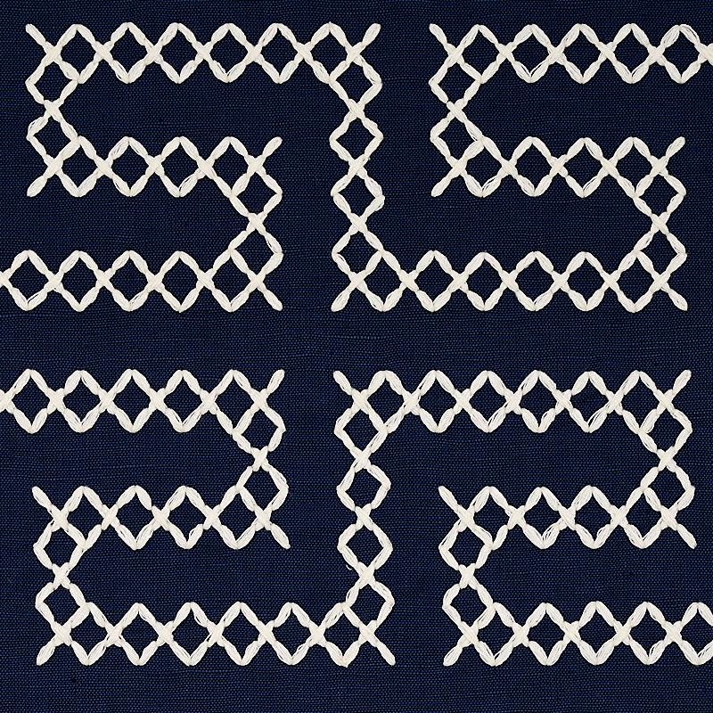 Schumacher A Maze Embroidery Navy Fabric