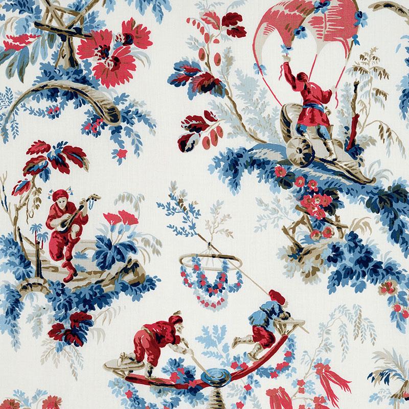 Schumacher Plaisirs De La Chine Bleu & Rouge Fabric