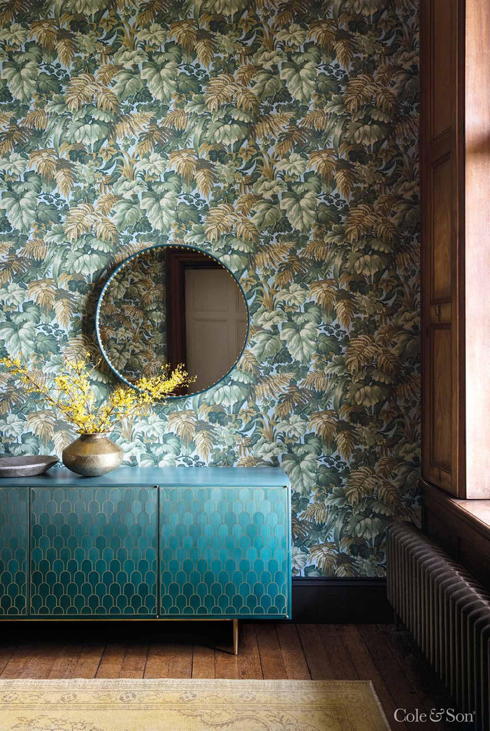 Cole & Son ROYAL FERNERY KHAKI & PRINT ROOM BLUE Wallpaper