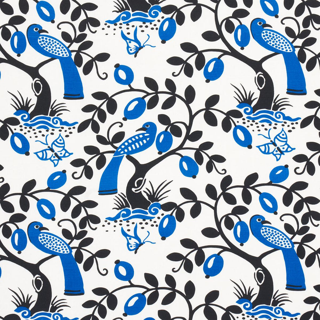 Schumacher Olive Tree Black & Blue Fabric