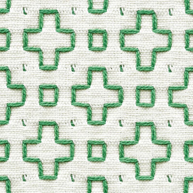 Schumacher Scout Embroidery Green Fabric