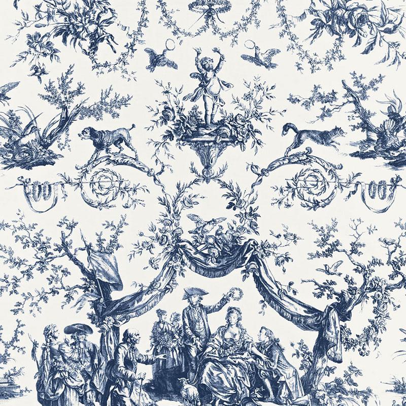 Schumacher Le Couronnement De La Rosiere Bleu Fabric