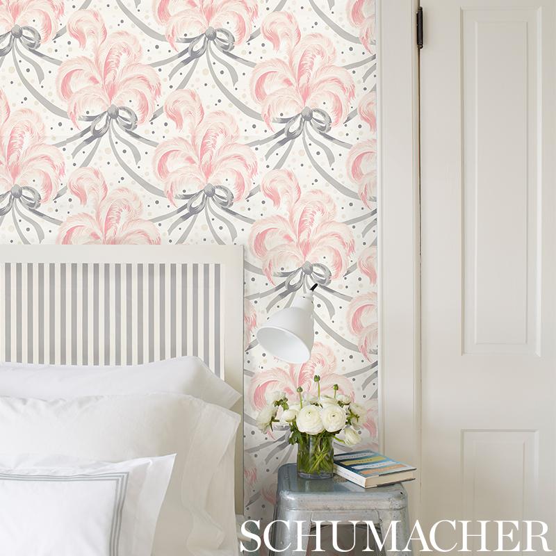 Schumacher Plumes Et Rubans Blue Wallpaper