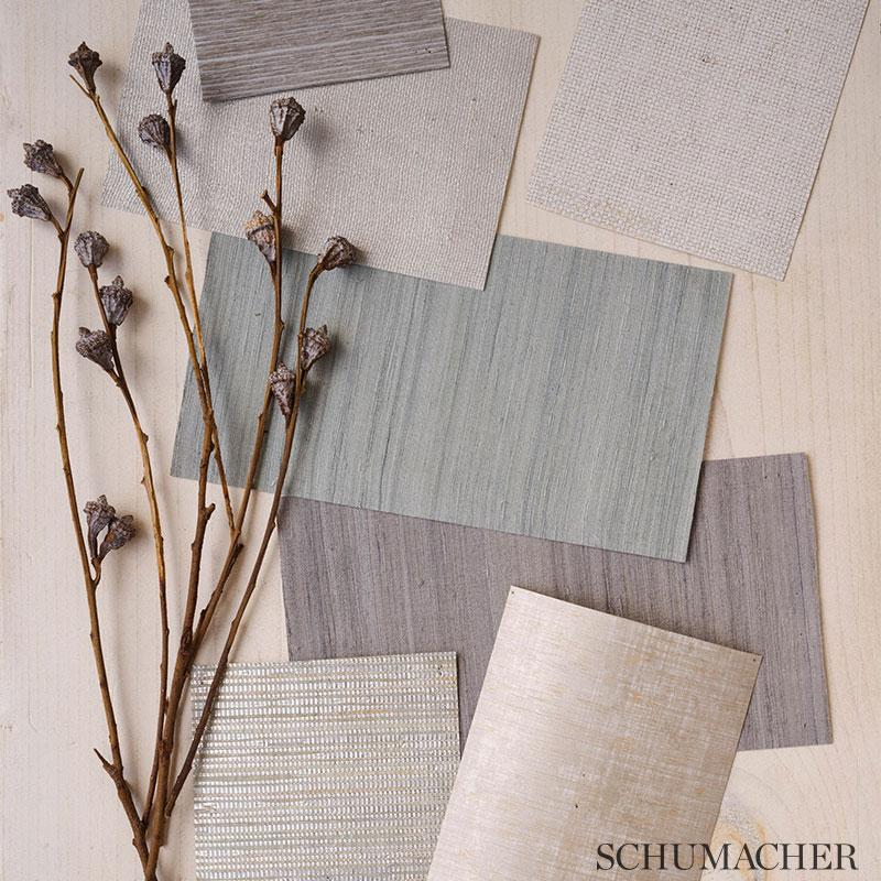 Schumacher Anodized Raffia Warm Silver Wallpaper