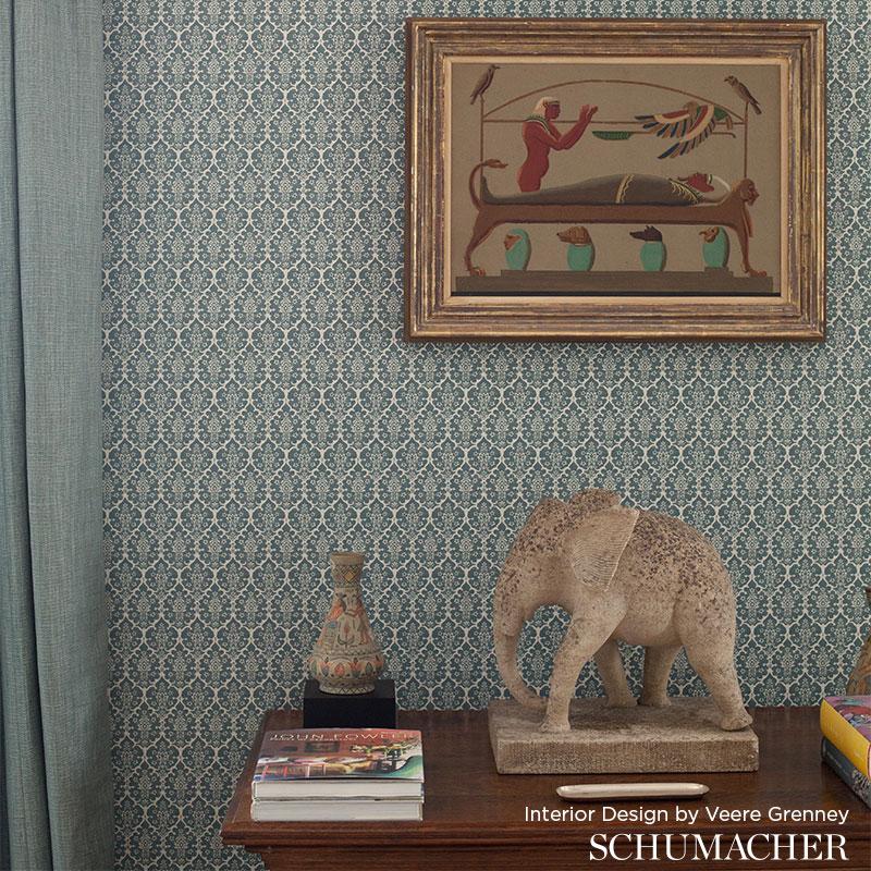 Schumacher Burley Orpington Blue Wallpaper