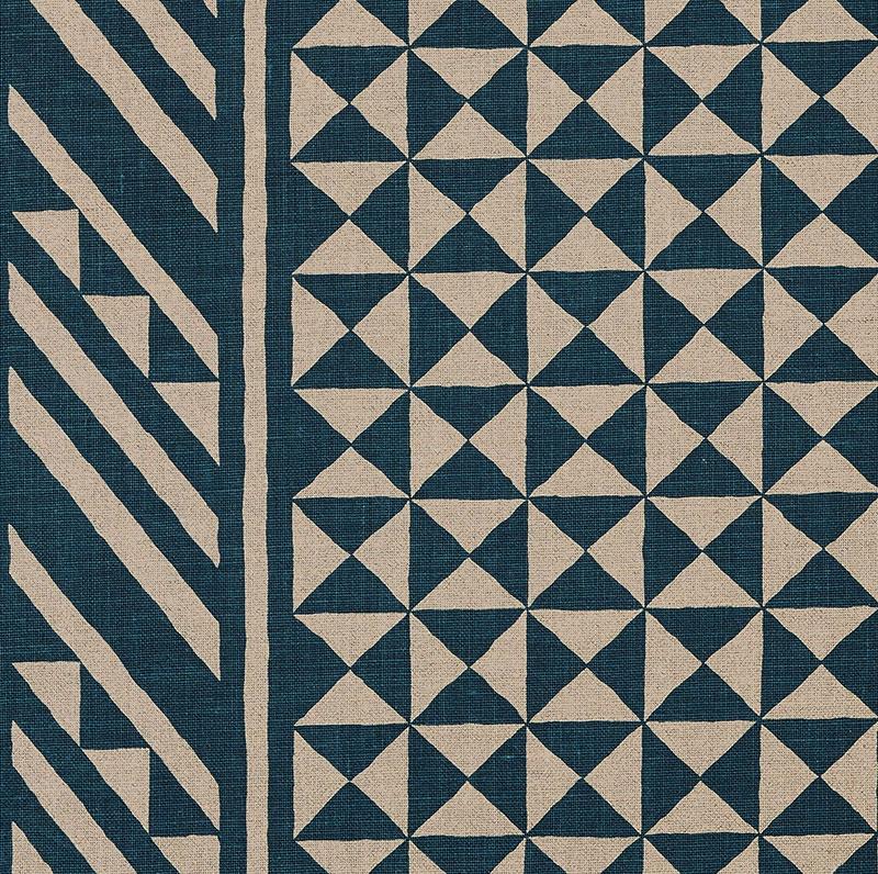 Schumacher Nuba Indigo On Natural Fabric