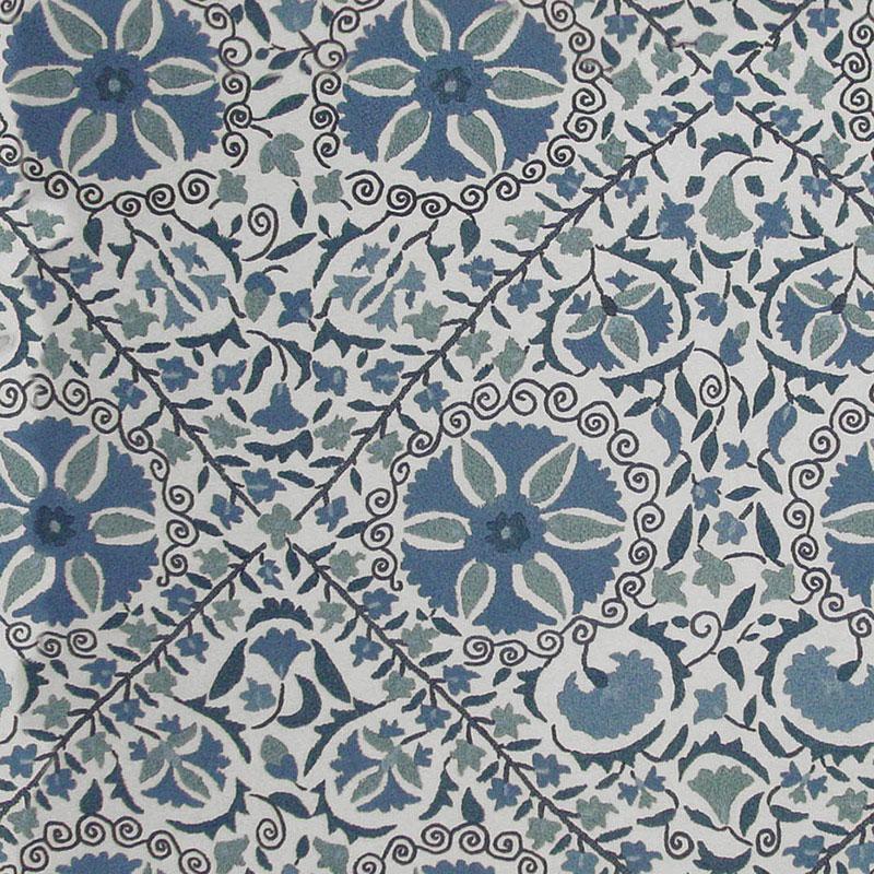 Schumacher Madura Floral Stitchery Indigo & Ivory Fabric