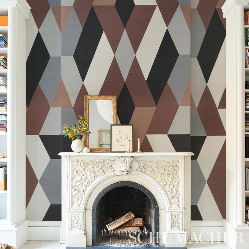 Schumacher Deco Diamonds Panel Carbon Wallpaper