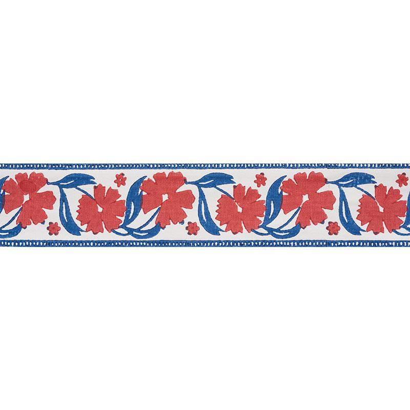 Schumacher Adra Hand Blocked Tape Red & Blue Trim