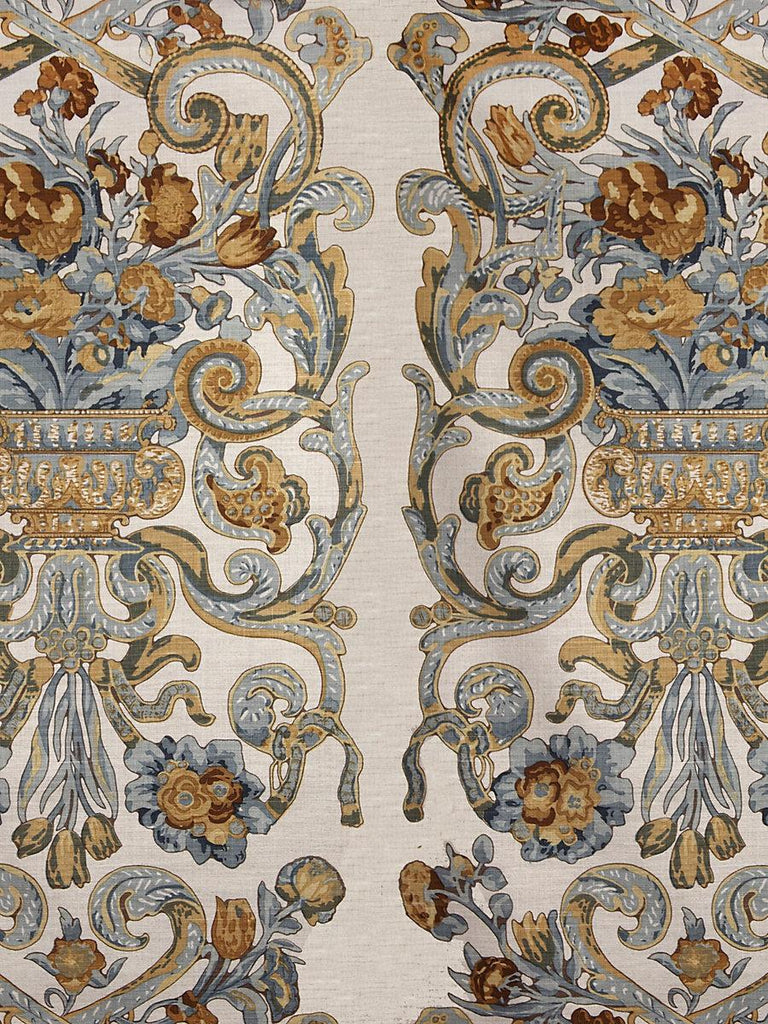 Scalamandre Baroque Floral Canvas Multi Blue & Oakwood Fabric