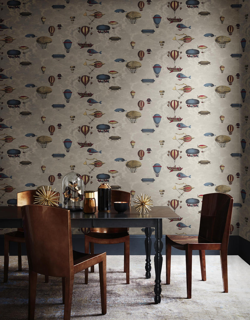 Cole & Son MACCHINE VOLANTI STONE/ROUGE/BLUE Wallpaper