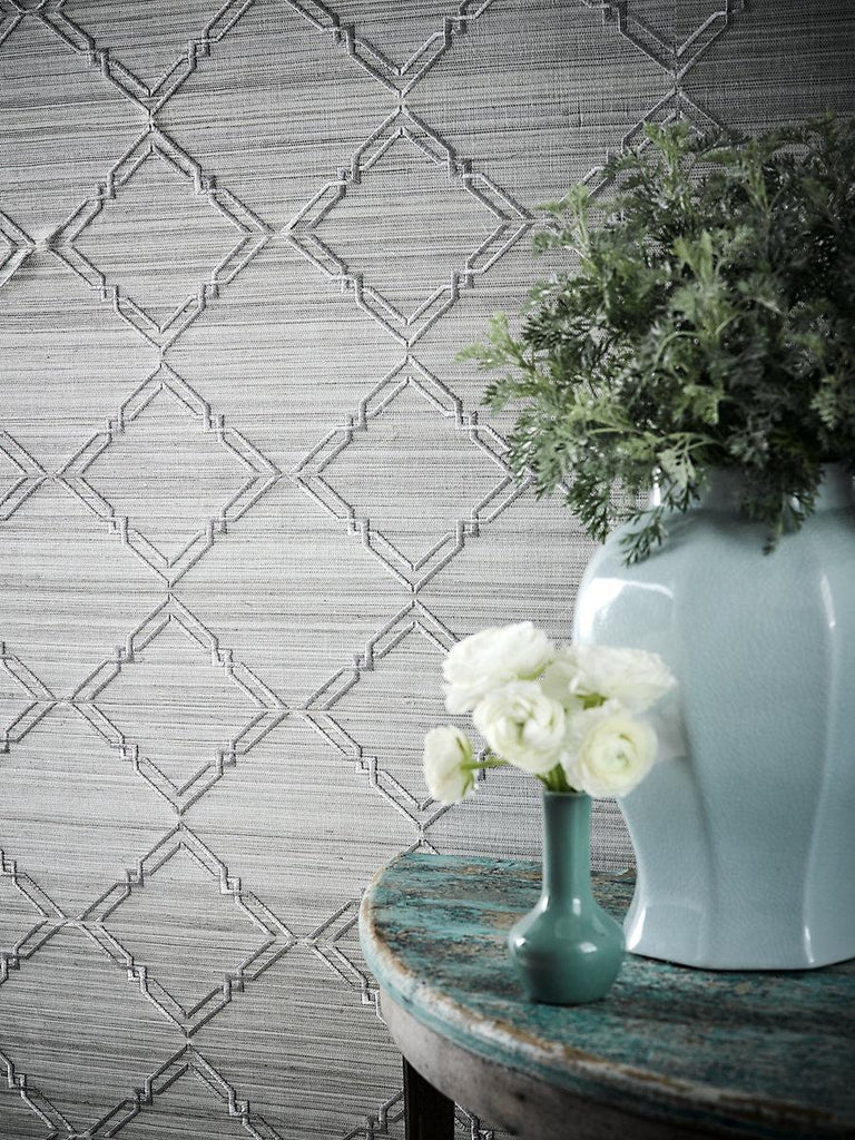 Scalamandre Monroe Embroidered Grasscloth Glacier Wallpaper