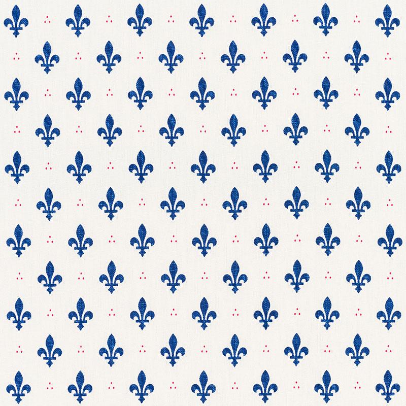 Schumacher Fleur De Lis Bleu & Rouge Fabric