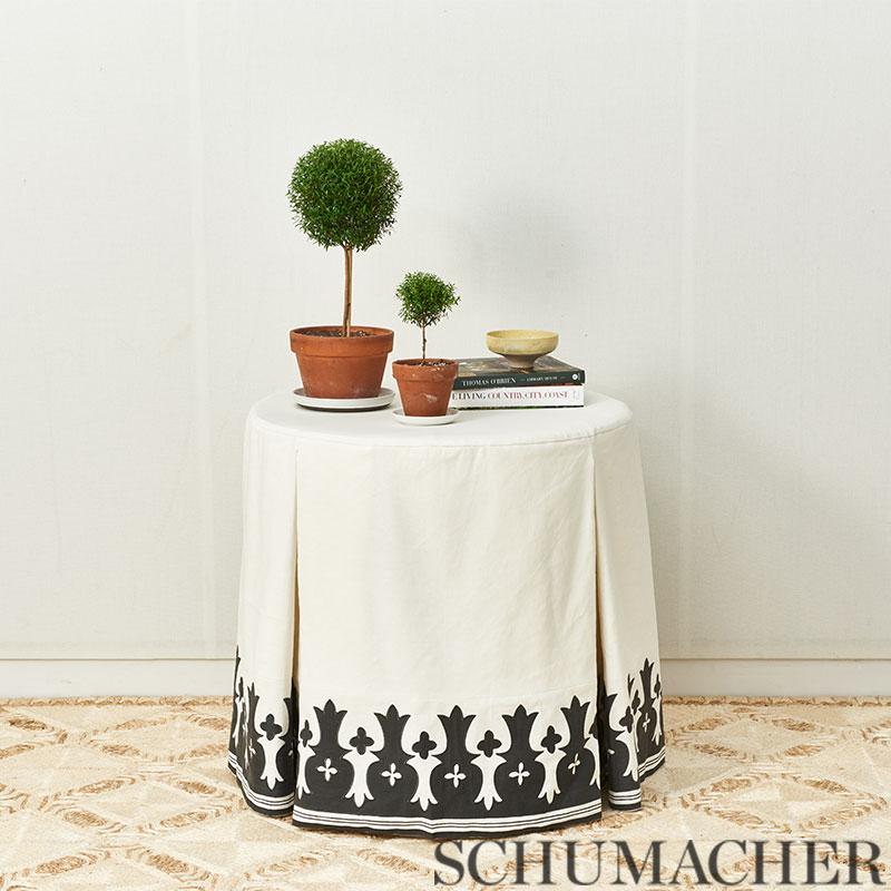 Schumacher Bergama Appliqu Carbon & Ivory Fabric