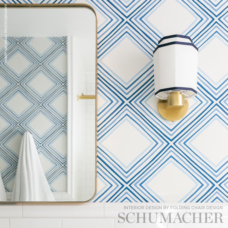 Schumacher Square Dance Blue Wallpaper