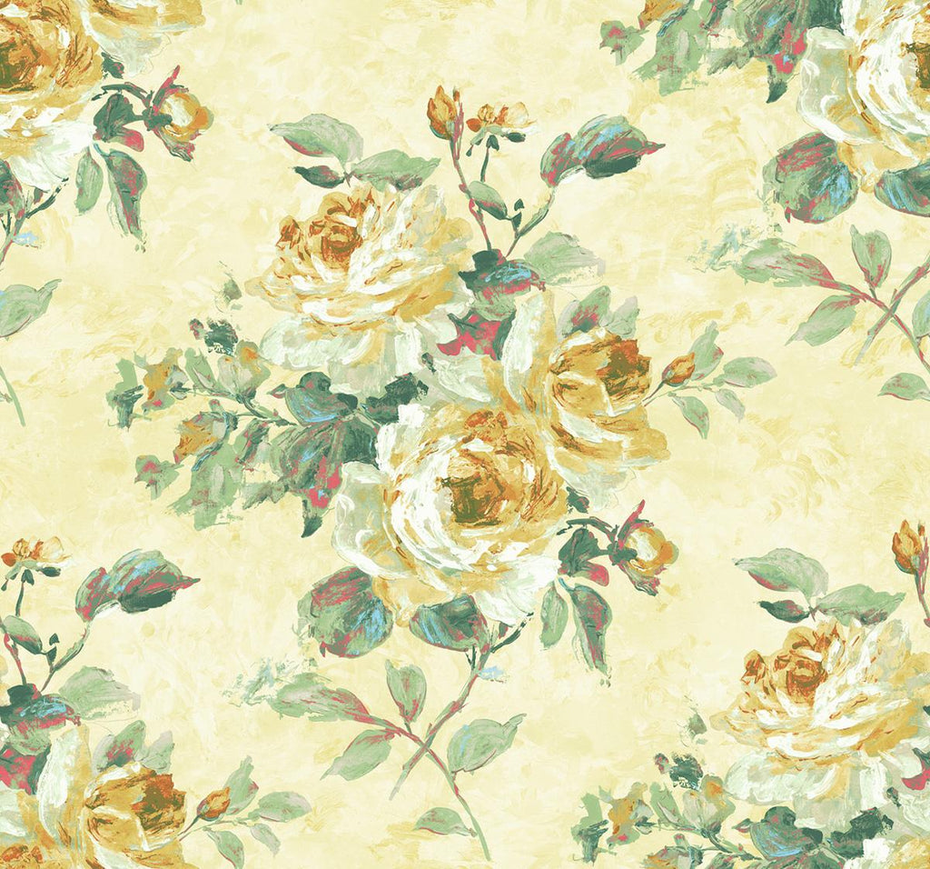 Seabrook Rose Bouquet Gold Wallpaper