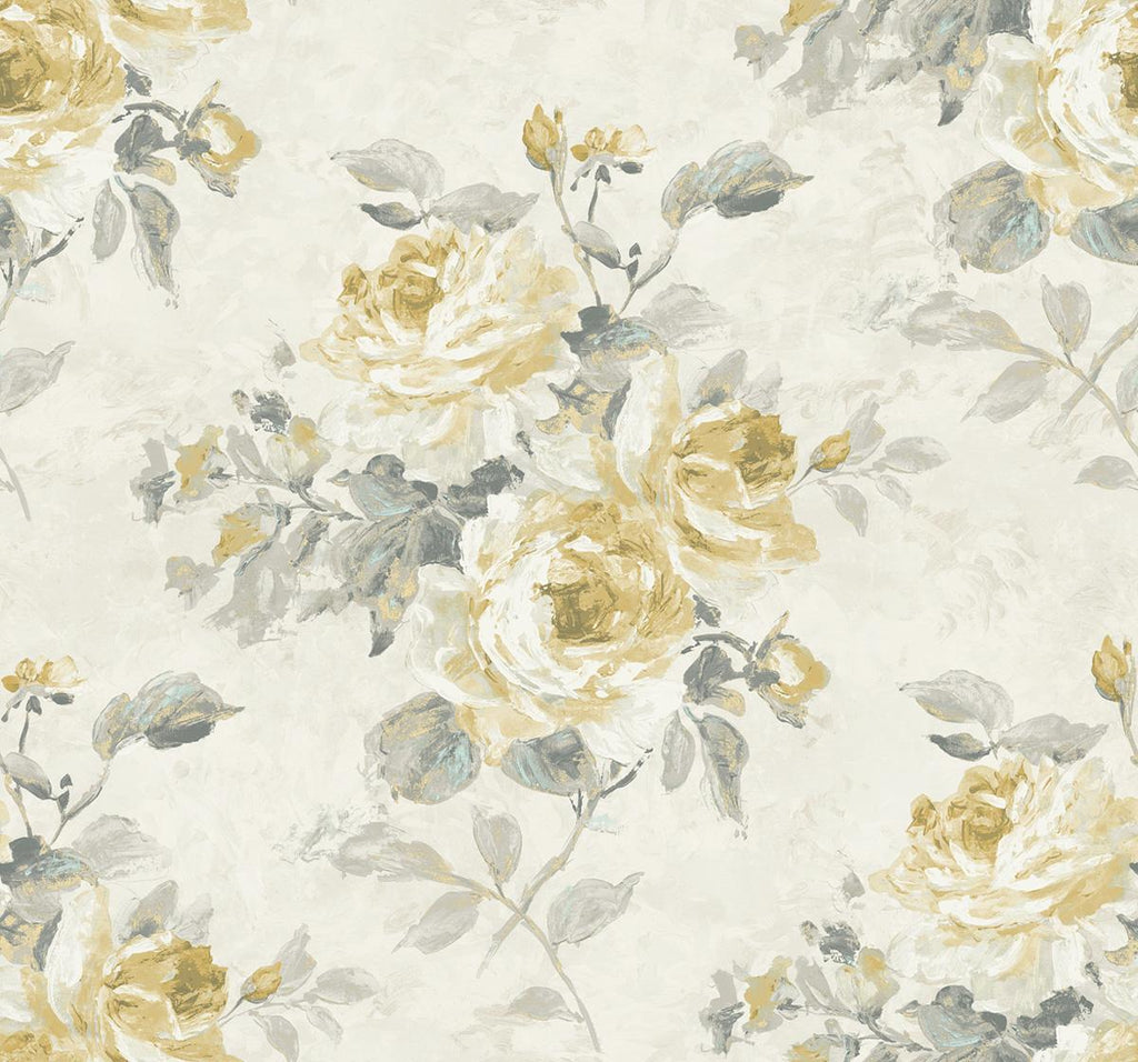 Seabrook Rose Bouquet Gold Wallpaper