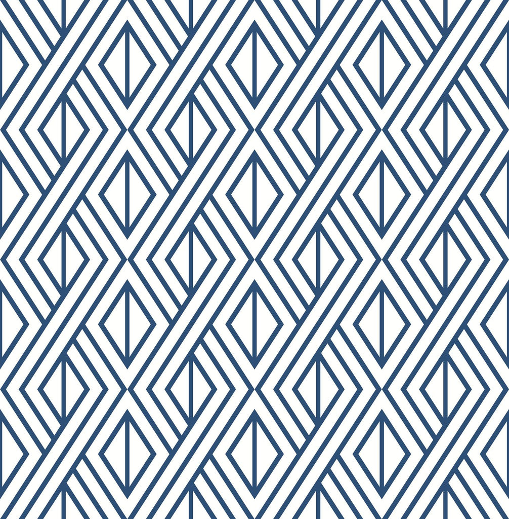 Seabrook Navy Diamond Geometric Navy & White Wallpaper