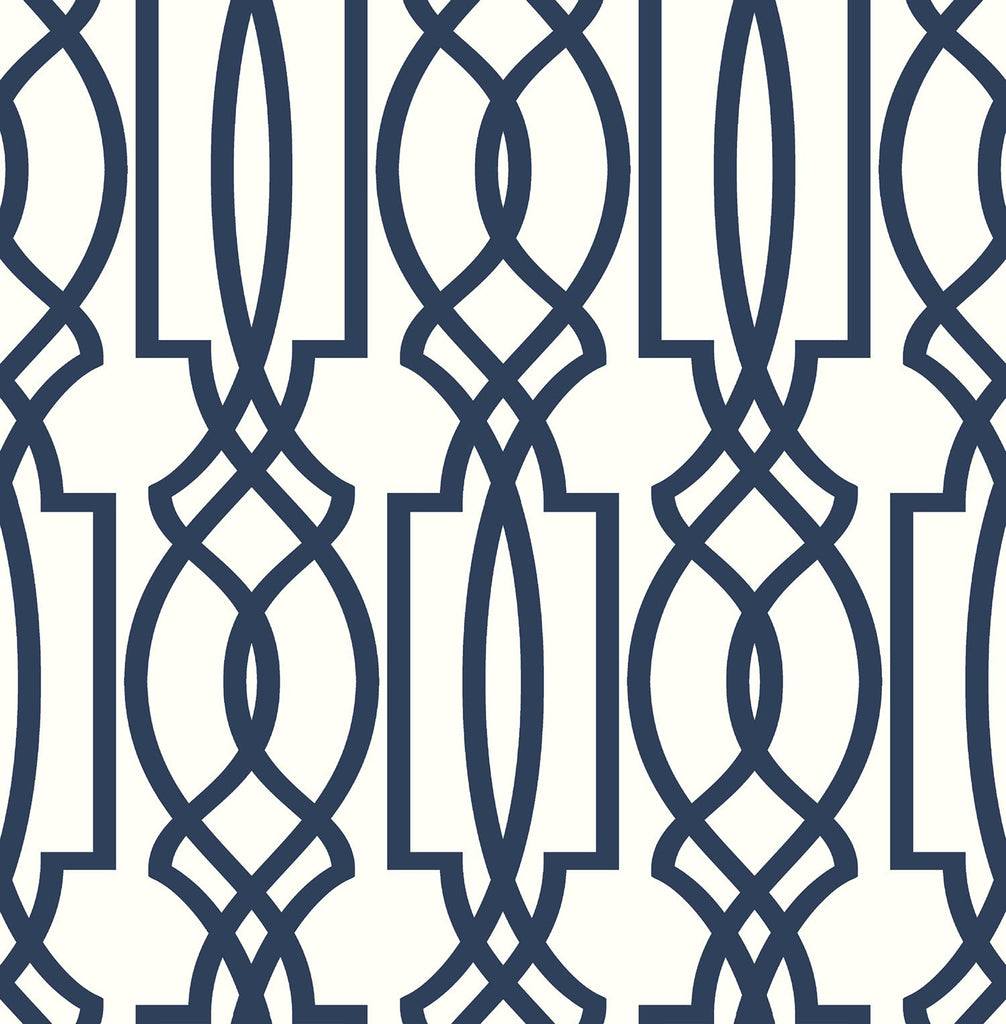 Seabrook Navy Deco Lattice Navy & White Wallpaper