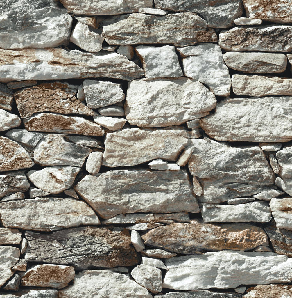 Seabrook Stone Wall Brown & Gray Wallpaper