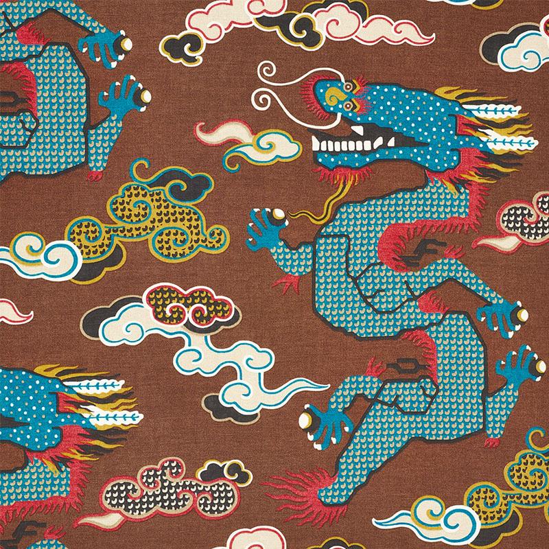 Schumacher Magical Ming Dragon Brown Fabric