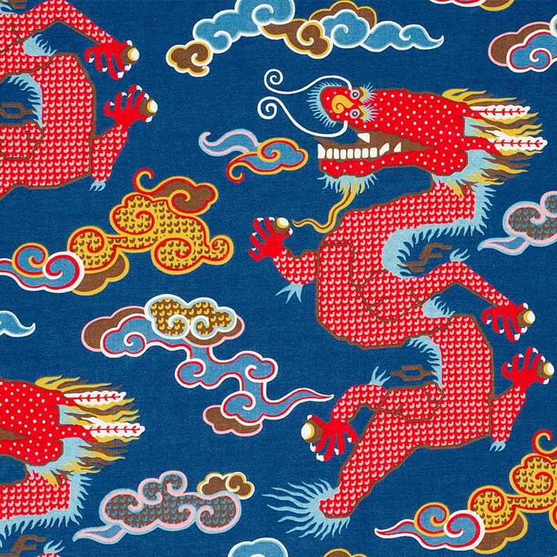 Schumacher Magical Ming Dragon Navy Fabric