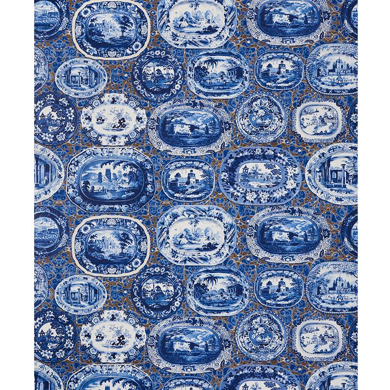 Schumacher Plates & Platters Blue Wallpaper