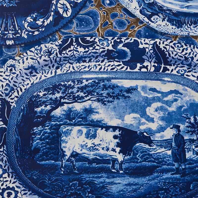 Schumacher Plates & Platters Blue Wallpaper