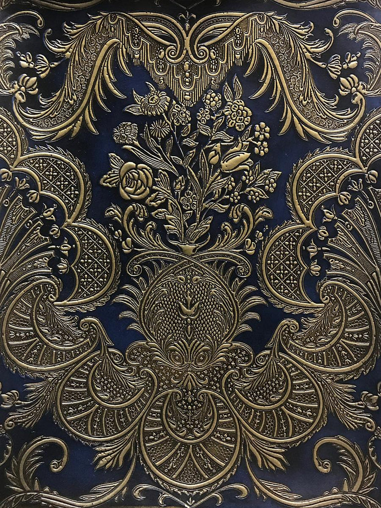 Old World Weavers Cuir Maintenon Blue & Gold Elisabeth Fabric