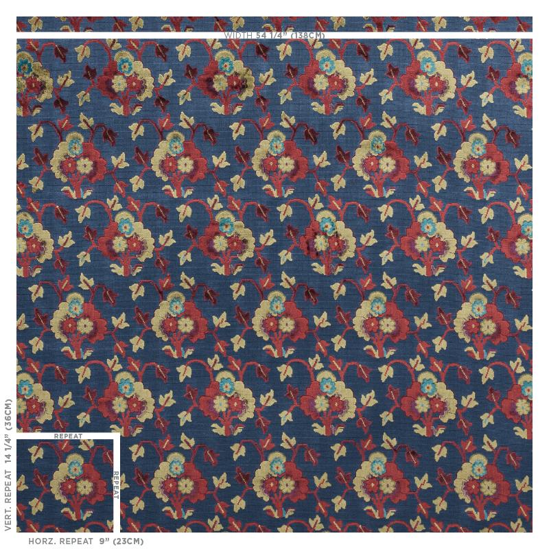 Schumacher Jennie Velvet Blue & Red Fabric