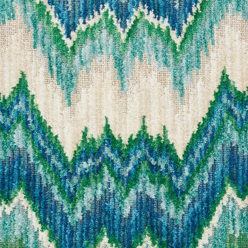 Schumacher Bezique Flamestitch Velvet Blue & Green Fabric