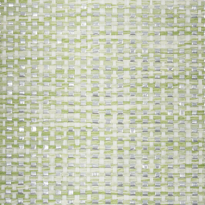 Schumacher Metal Paperweave Green Wallpaper