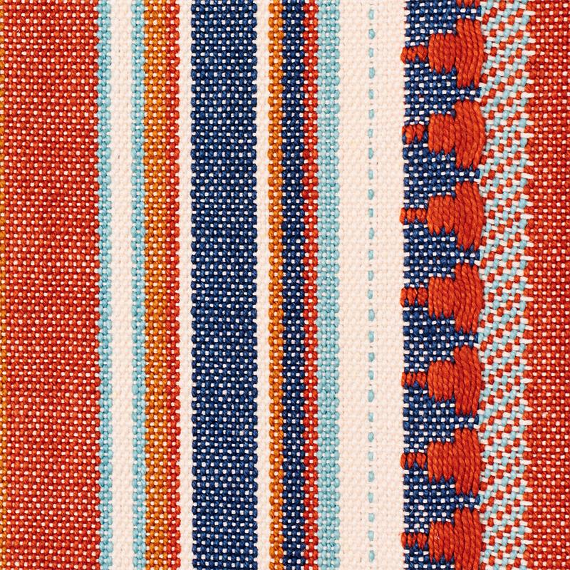 Schumacher Zuni Stripe Blue & Orange Fabric