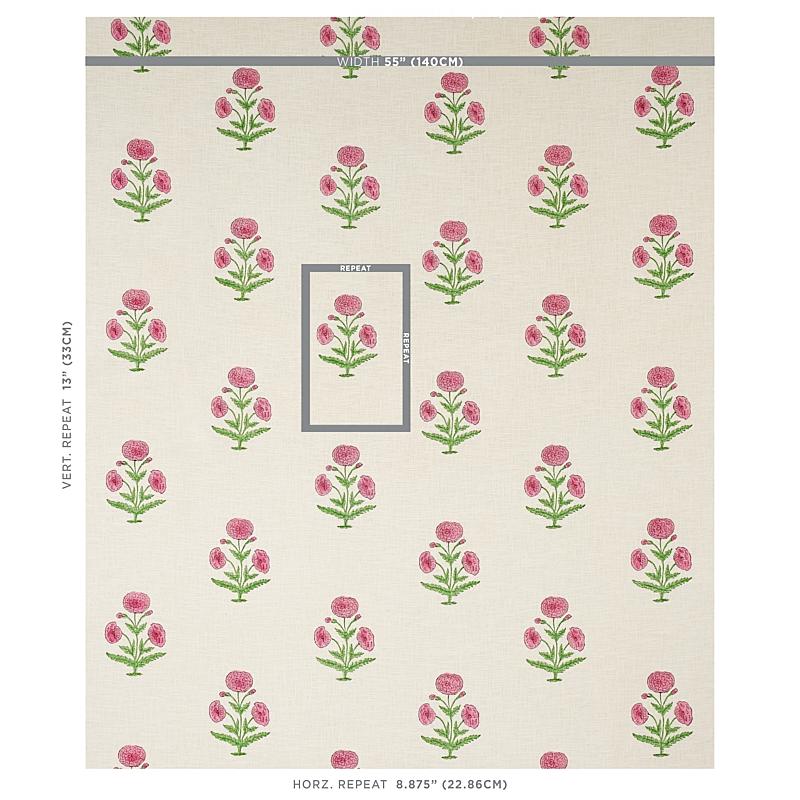 Schumacher Poppy Hand Block Print Rose & Grass Fabric