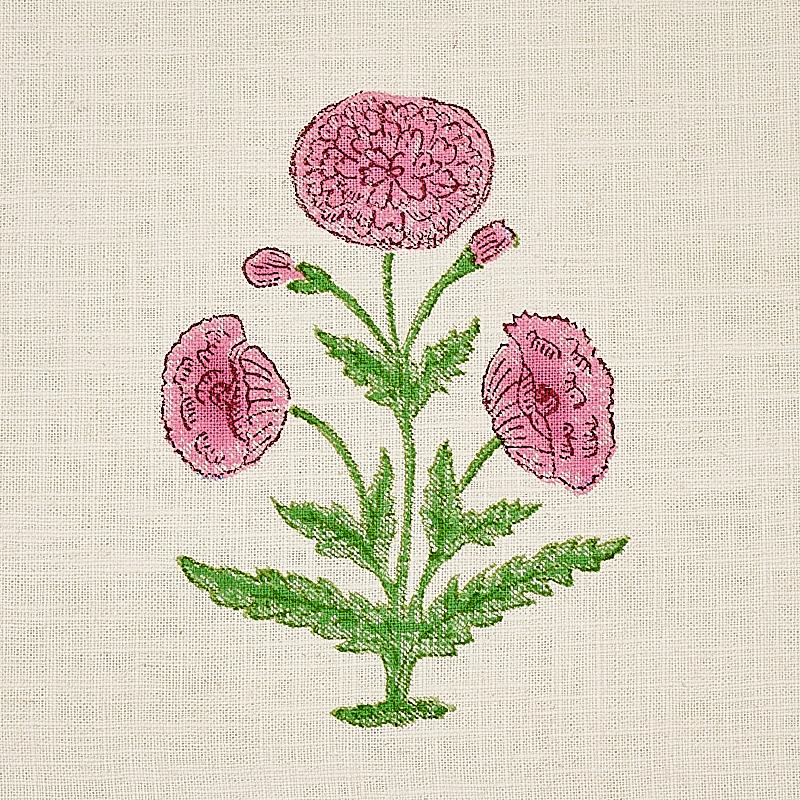 Schumacher Poppy Hand Block Print Rose & Grass Fabric