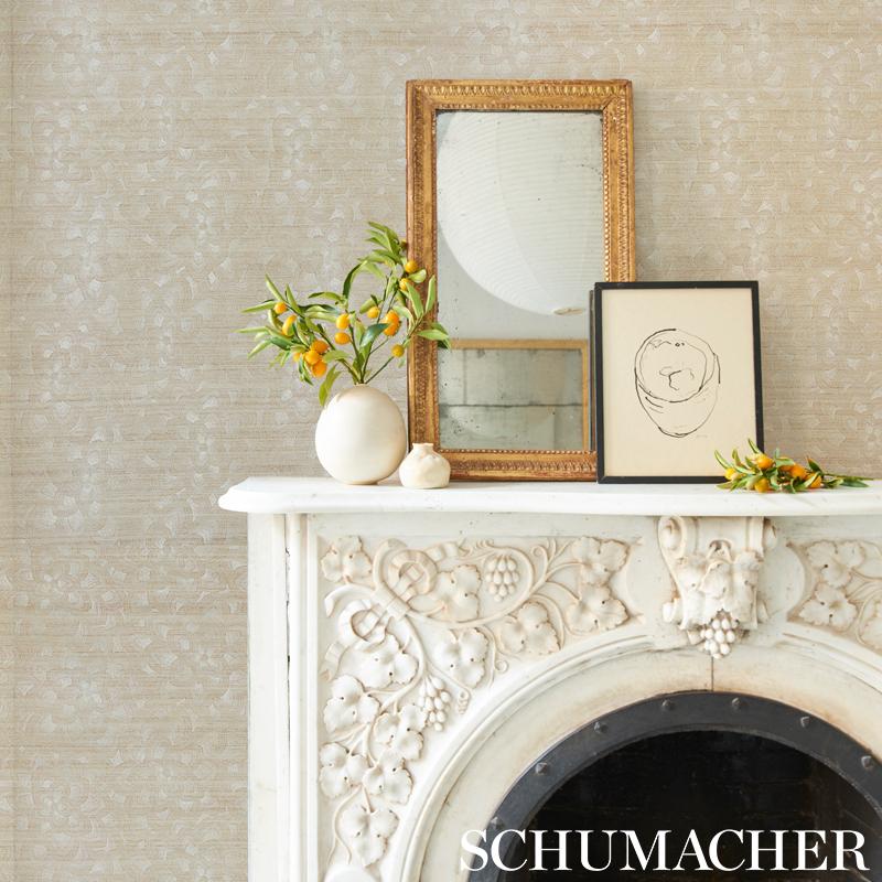 Schumacher Lotus Embroidery Sisal Ivory Wallpaper