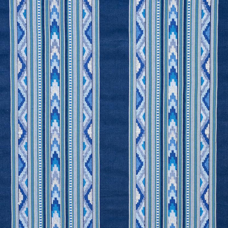 Schumacher Zarzuela Stripe Embroidery Indigo Fabric