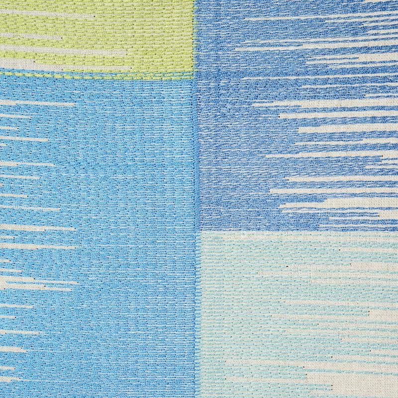 Schumacher Sunburst Stripe Embroidery Blue & Lime Fabric