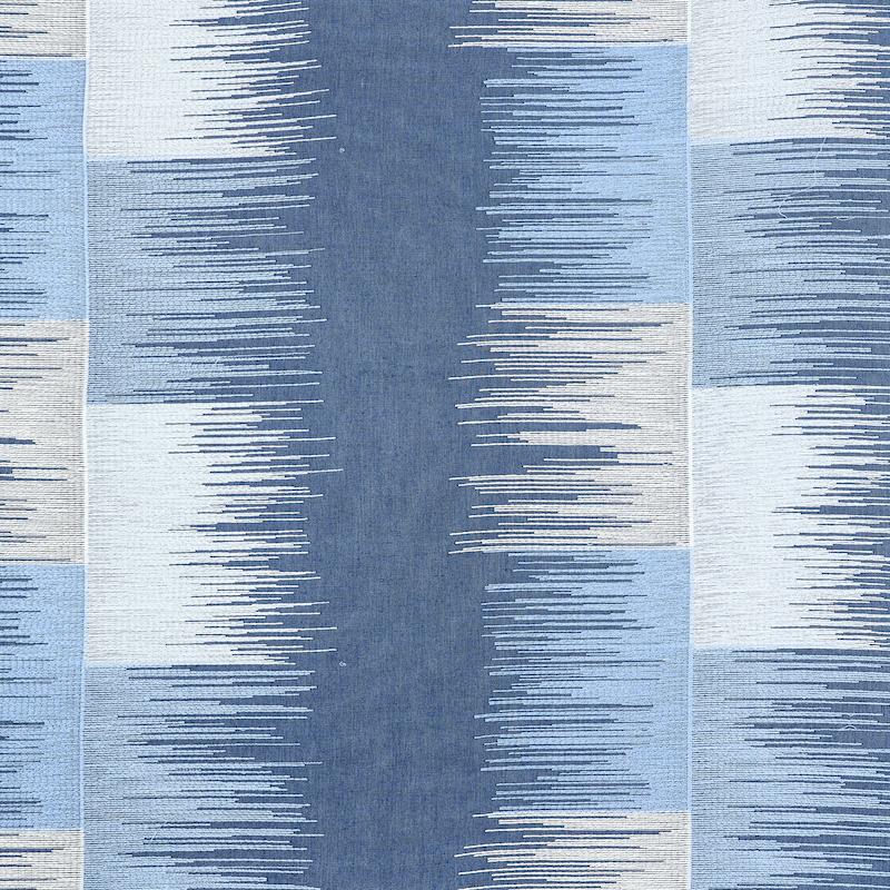 Schumacher Sunburst Stripe Embroidery Blues Fabric