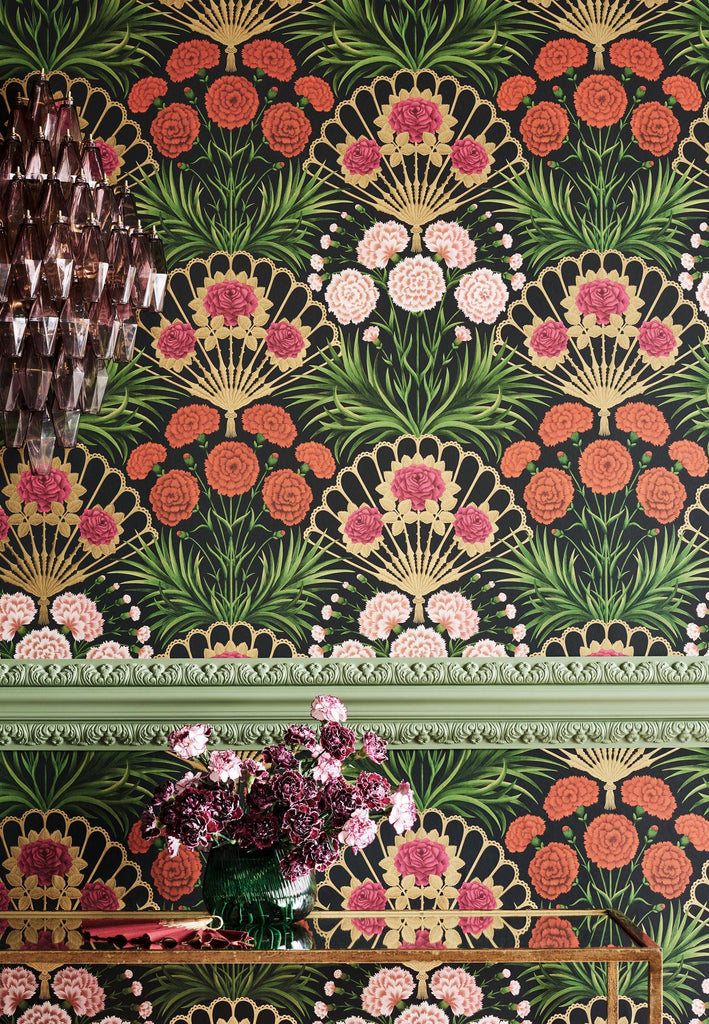 Cole & Son FLAMENCO FAN CERISE/DK TANGERINE/GOLD/BLK Wallpaper