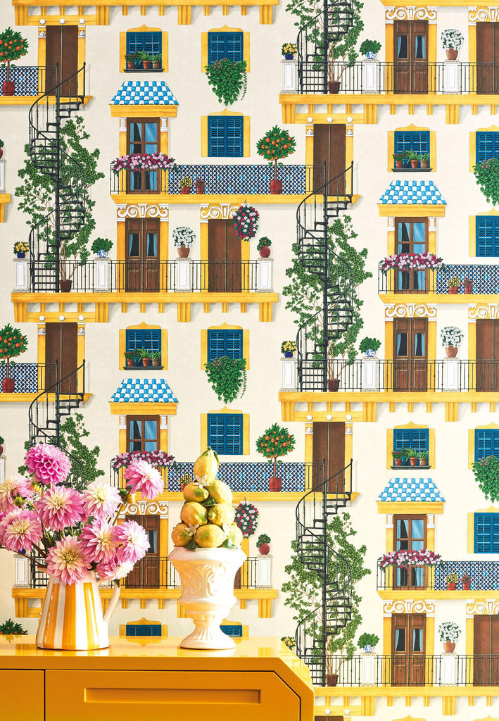 Cole & Son ALFARO CANARY YELLOW & PETROL ON PARCHMENT Wallpaper