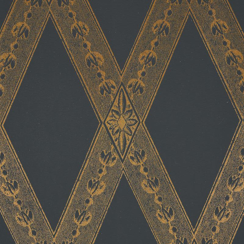 Schumacher Les Losanges Toile Gold On Black Wallpaper