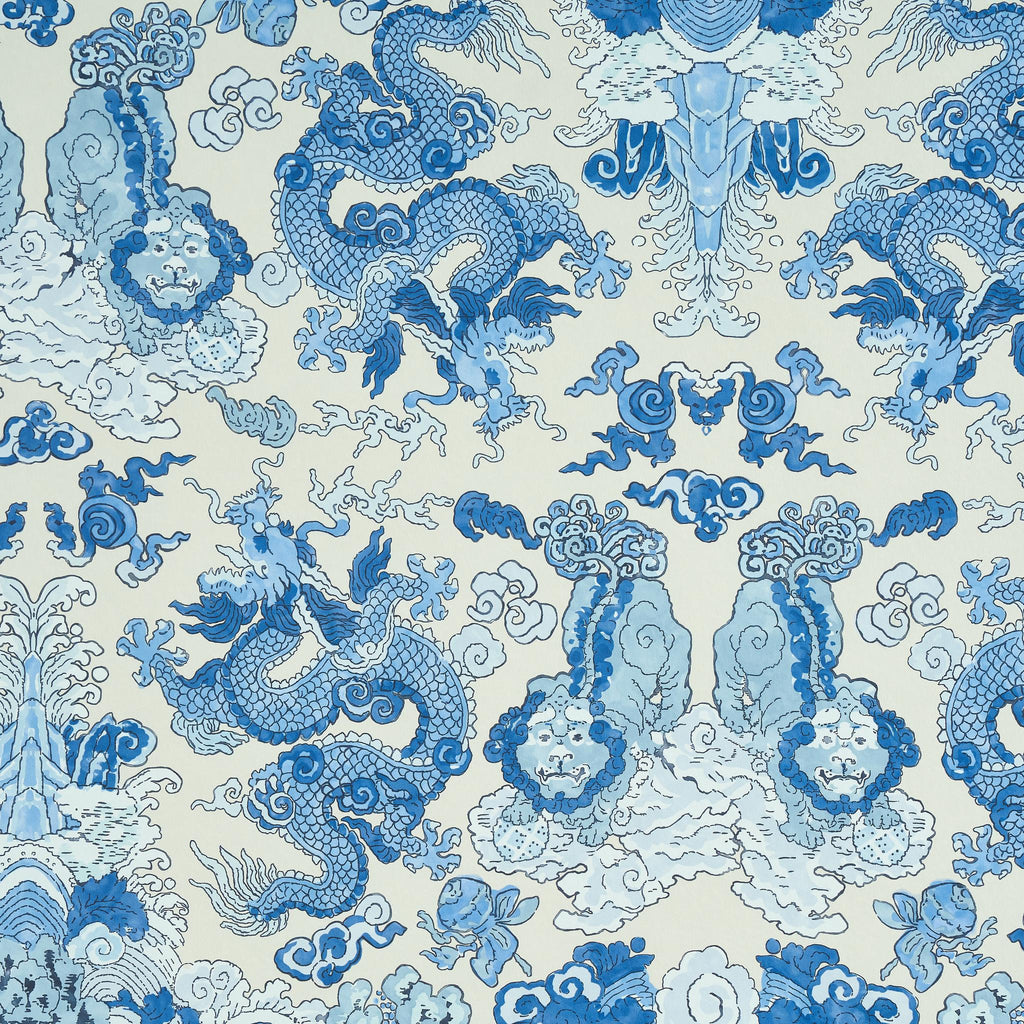 Schumacher Magic Mountain Dragon Porcelain Wallpaper