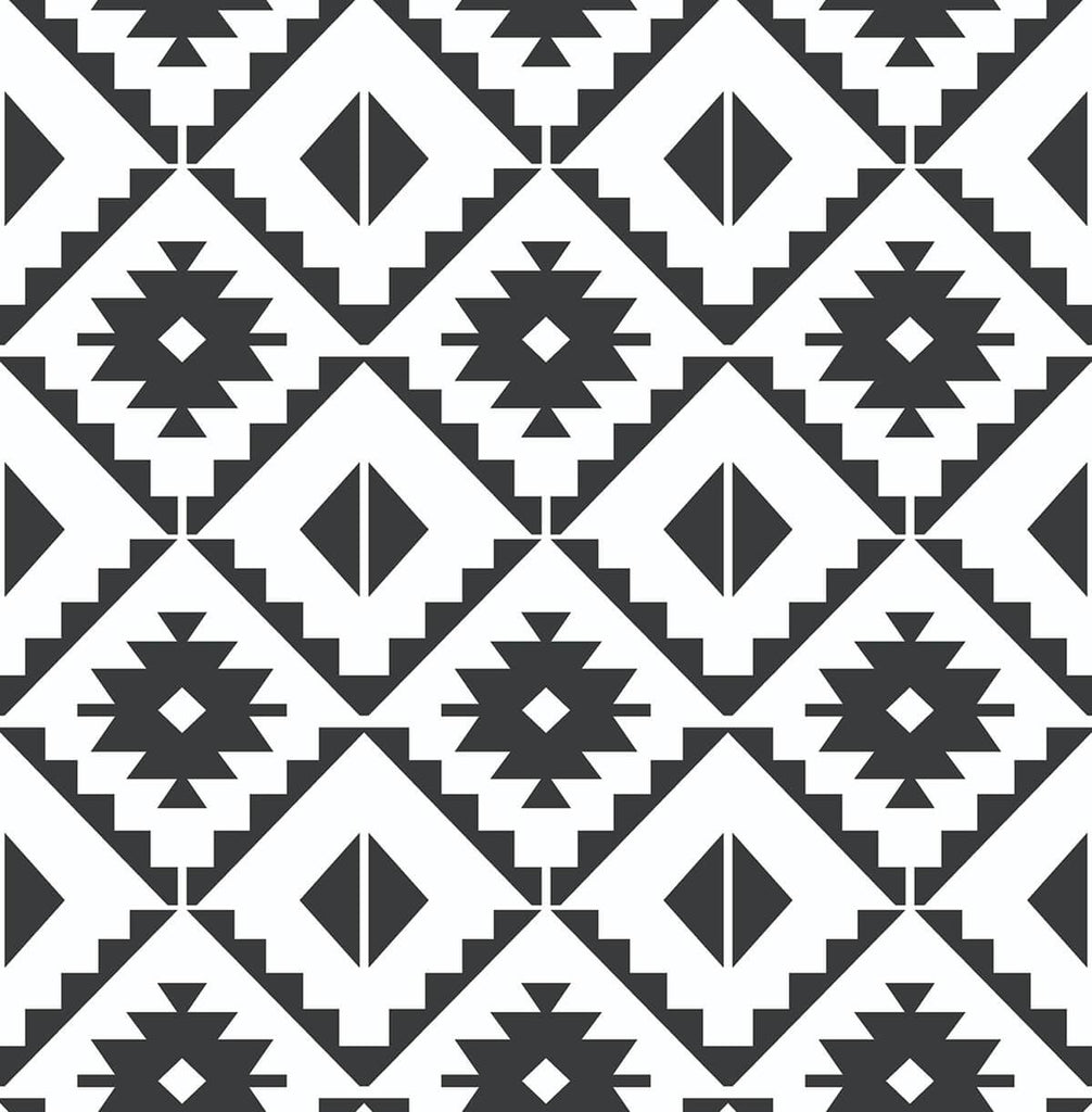 Seabrook Southwest Tile Black Wallpaper