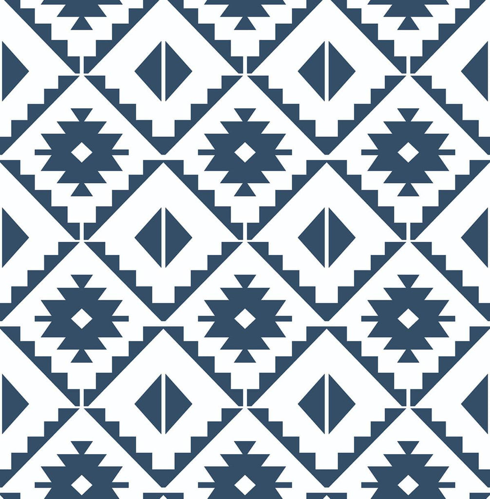 Seabrook Southwest Tile Navy Blue Wallpaper