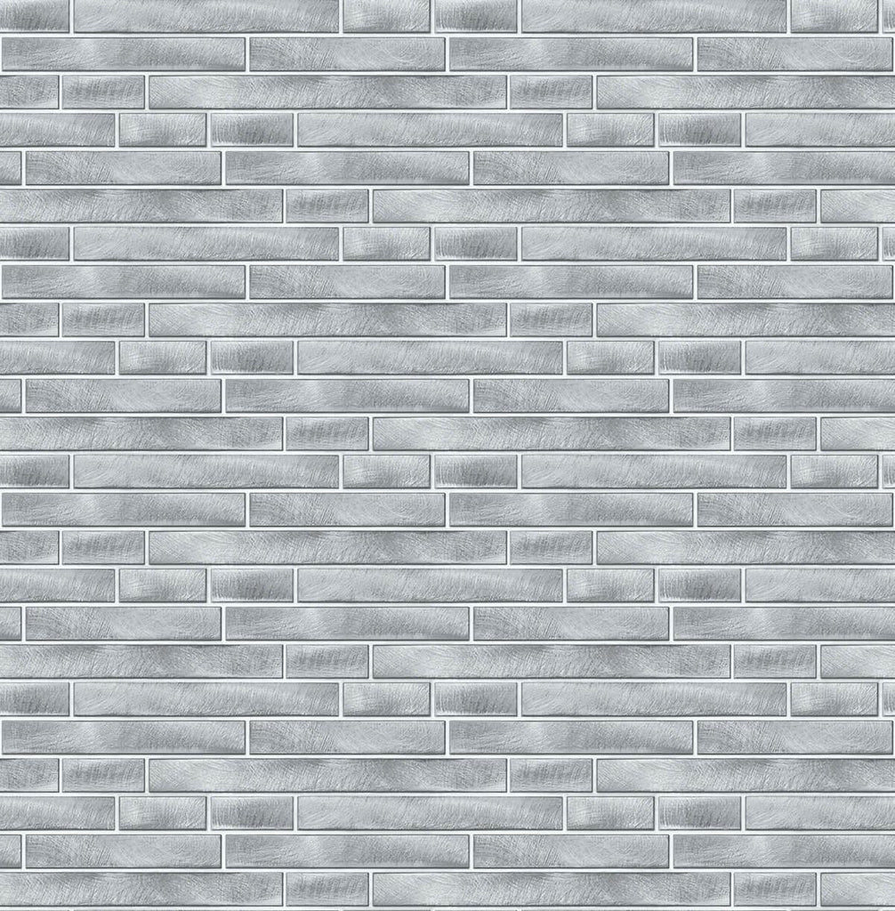 Seabrook Brushed Metal Tile Silver Wallpaper